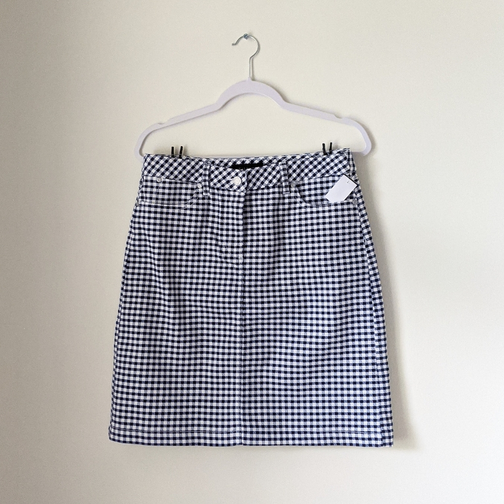 Denim Picnic Plaid Knee Length Skirt
